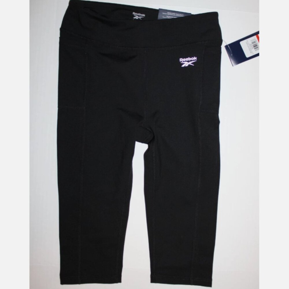 Reebok Black Capris Workout Wear Pants Skinny High Rise Yoga Fitness S NWT